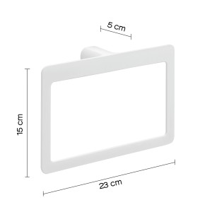 Portasciugamani rettangolare bianco con angoli arrotondati e dimensioni.