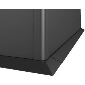 Bordo per prato Biohort, 1x1 m, grigio scuro metallizzato, dettaglio su aiuola rialzata.