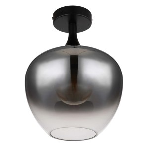 Plafoniera Globo Maxy nera, Ø 24 cm, con paralume in vetro fumé. Plafoniera moderna per interni.