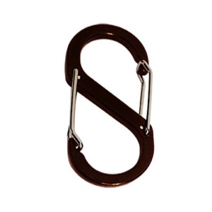 Moschettone a S marrone in metallo, ideale per applicazioni versatili.