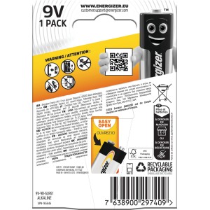 Energizer Alkaline Power batteria 9V, confezione singola. Batteria 9V affidabile per l'uso quotidiano.
