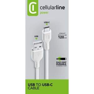 Cavo USB a USB-C bianco di Cellularline, lunghezza 120cm.