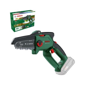 Elettrosega a batteria Bosch EasyChain 18V-15-7 Solo, verde-nera, con catena e scatola.