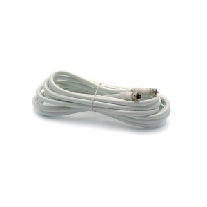 Cavo coassiale bianco per accessori video, arrotolato.