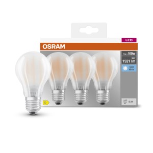 Lampadine LED E27 OSRAM, confezione da 4, opache, per un'illuminazione d'atmosfera.