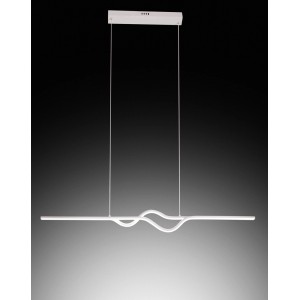 Moderna lampada a sospensione a LED bianca con design curvo per sala da pranzo e soggiorno.