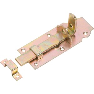 Catenaccio per porta zincato giallo, 140 mm x 45 mm, per porte e cancelli.