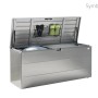 Biohort StyleBox 140 box universale grigio quarzo metallizzato aperta, con coperchio a molla a gas e vano a rete.