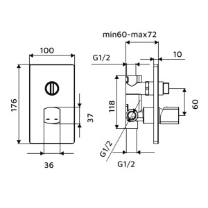Disegno tecnico degli accessori doccia t.b.t. con dimensioni.
