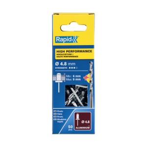 Rivetti Rapid Alte Prestazioni Ø4.8 x 12 mm Conf. da 50 pz e Punta Trapano incl