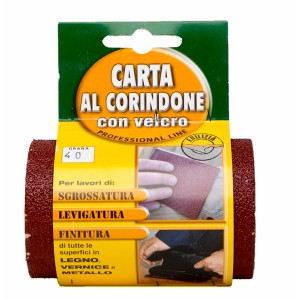 Rotolo di carta vetrata, corindone, grana 40, per legno, vernice e metallo.