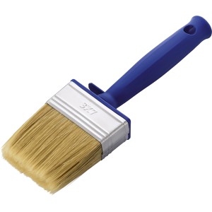 Pennello largo con manico blu per una stesura uniforme della pittura.