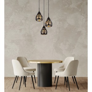 Lampada a sospensione decorativa t.b.t., a 3 luci, per sala da pranzo e soggiorno.
