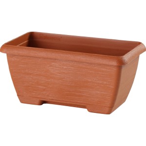 Fioriera rettangolare in terracotta marrone con superficie leggermente strutturata.