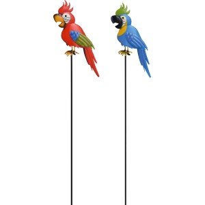 Paletto da giardino pappagallo, rosso e blu, 70 cm, assortito, decorazione da giardino in metallo.