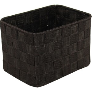 Cesto portaoggetti intrecciato marrone per mobili bagno.