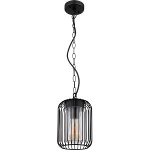 Lampada da esterno Globo nera opaca con aste metalliche e attacco E27, alta 75,5 cm.