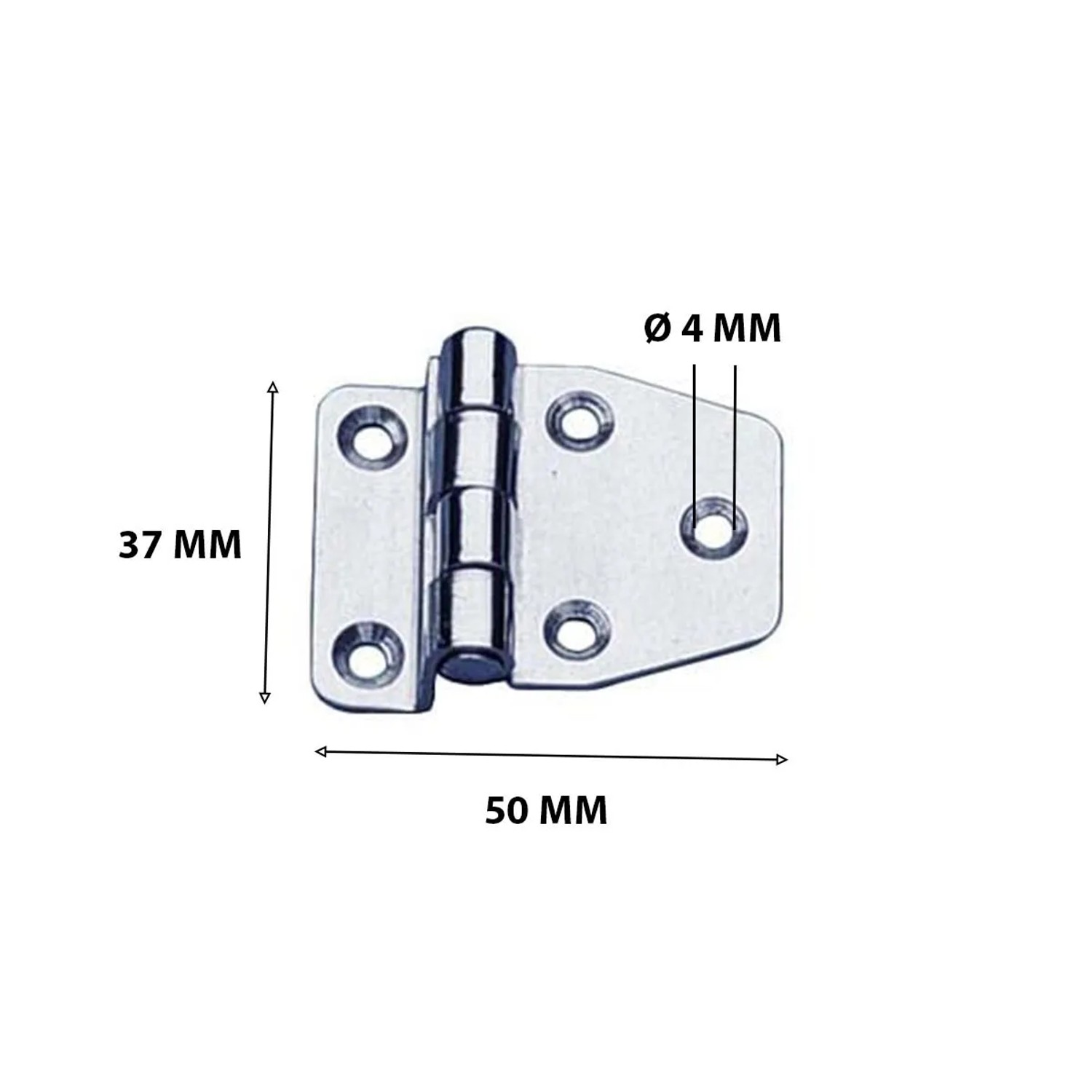 Cerniera t.b.t. in acciaio inox per barche, dimensioni: 37 x 50 mm.