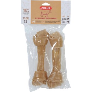Zolux snack per cani: confezione da 2 ossi da masticare annodati in pelle bovina, 15 cm. Occupazione e cura dentale per cani.