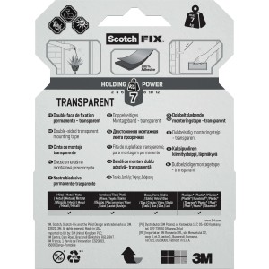 Confezione di nastro adesivo t.b.t. trasparente, biadesivo, portata fino a 7 kg.