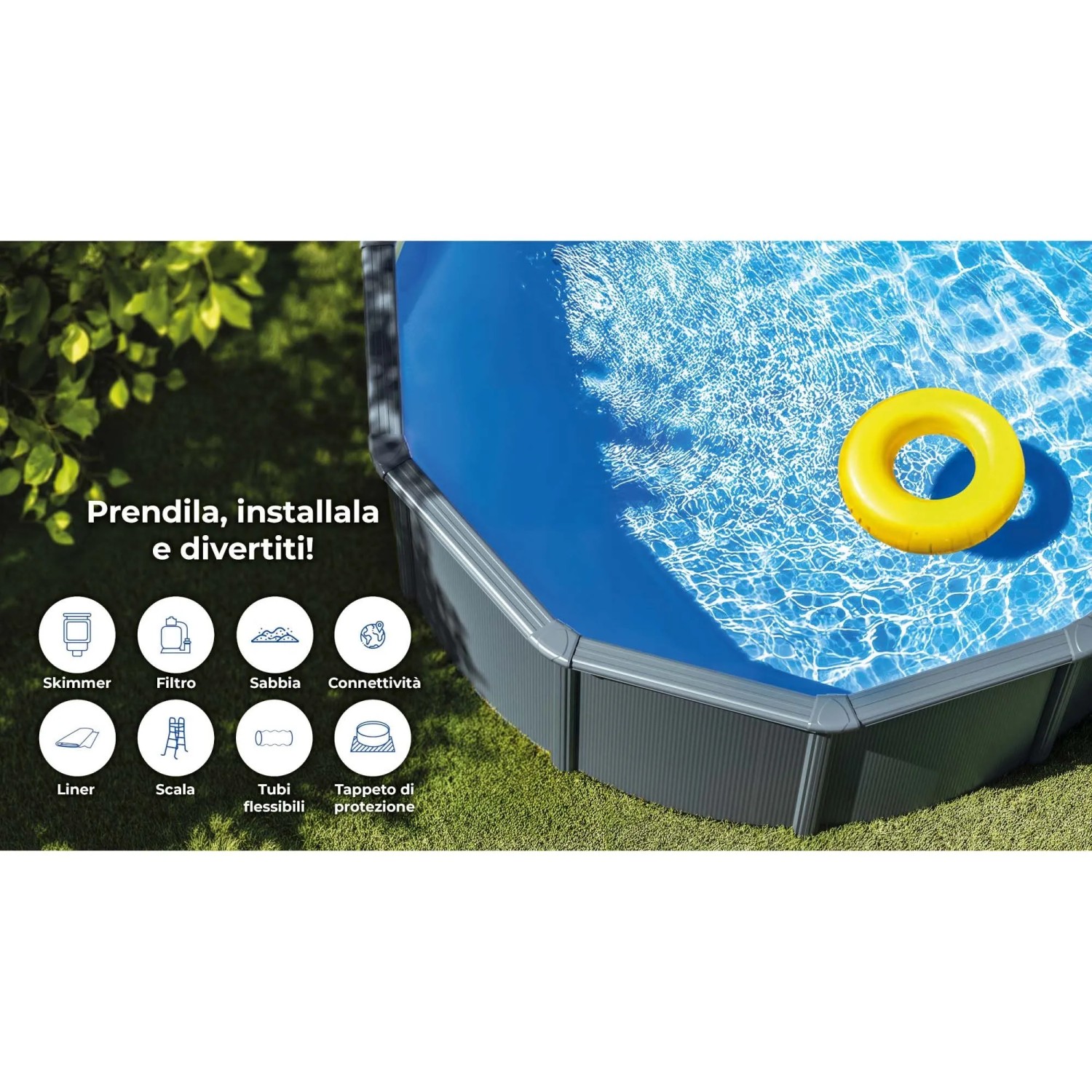 Piscina fuori terra ovale in acciaio antracite Gre 610x375 H 132 cm_3