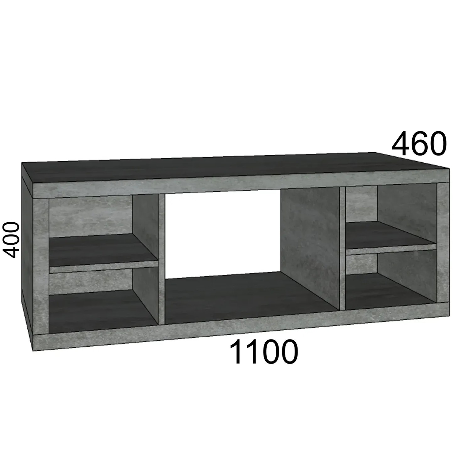 Mobile bagno grigio con scomparti aperti, ideale per accessori da bagno e decorazioni.