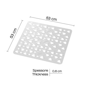 Tappetino doccia quadrato bianco (53x53cm) con motivo a cuore per una maggiore sicurezza nella doccia.