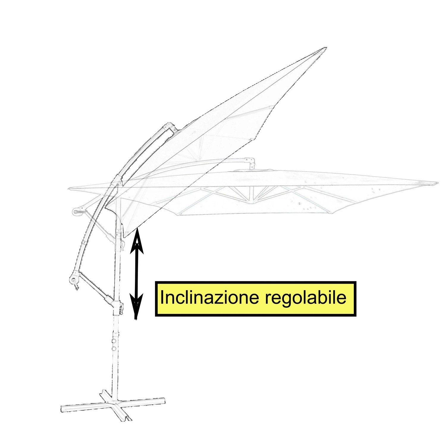 Schizzo di un ombrellone a braccio t.b.t. con inclinazione regolabile.