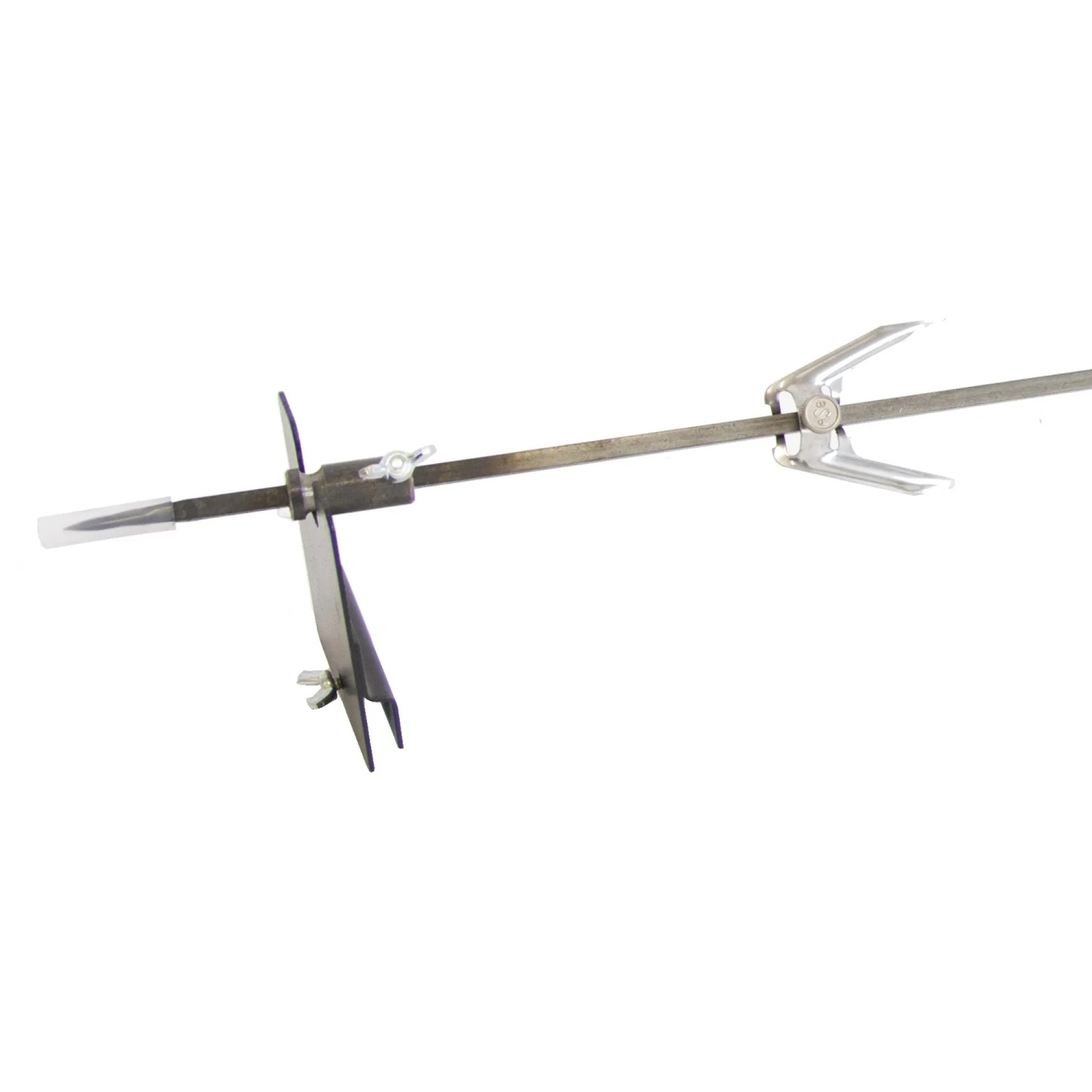 Girarrosto per barbecue a carbonella, t.b.t., con clip di fissaggio e contrappeso.