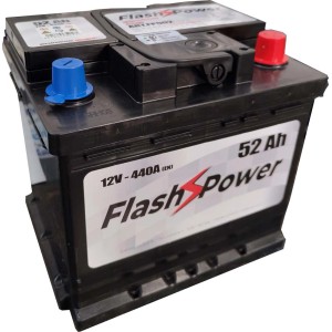 Batteria auto Flash Power, 12V, 52Ah, per impianto elettrico auto.