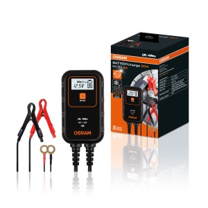 Caricabatterie OSRAM Batterycharge 904 6V/12V 4A con accessori per la manutenzione auto.