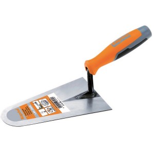 Cazzuola con manico arancione per muratura e piastrellatura.