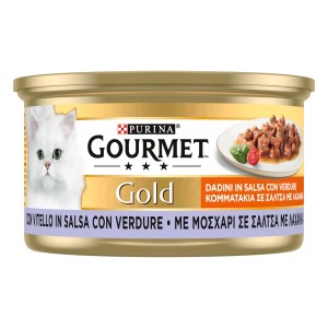 Gourmet Gold cibo umido per gatti, con vitello in salsa con verdure.