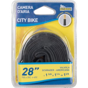 Camera d'aria per bici da città 28 pollici, valvola Schrader, confezionata.