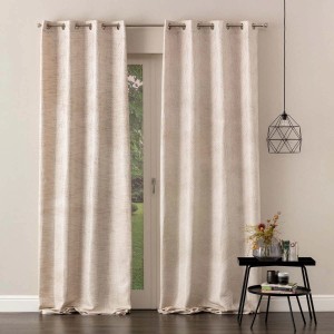 Tenda beige t.b.t. con occhielli per soggiorno e camera da letto.