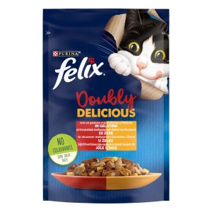 Felix Doubly Delicious cibo umido per gatti con manzo e pollame in gelatina.