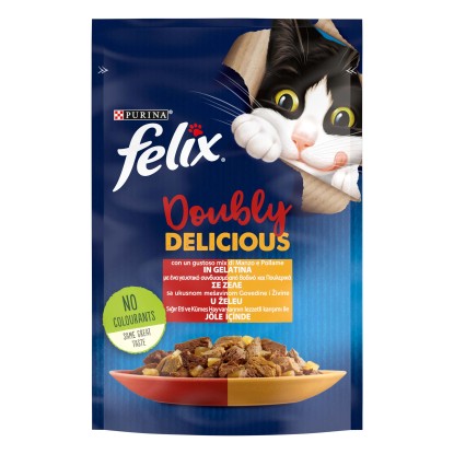 Cibo per gatti umido Felix Doubly Delicious manzo e pollo 85 g