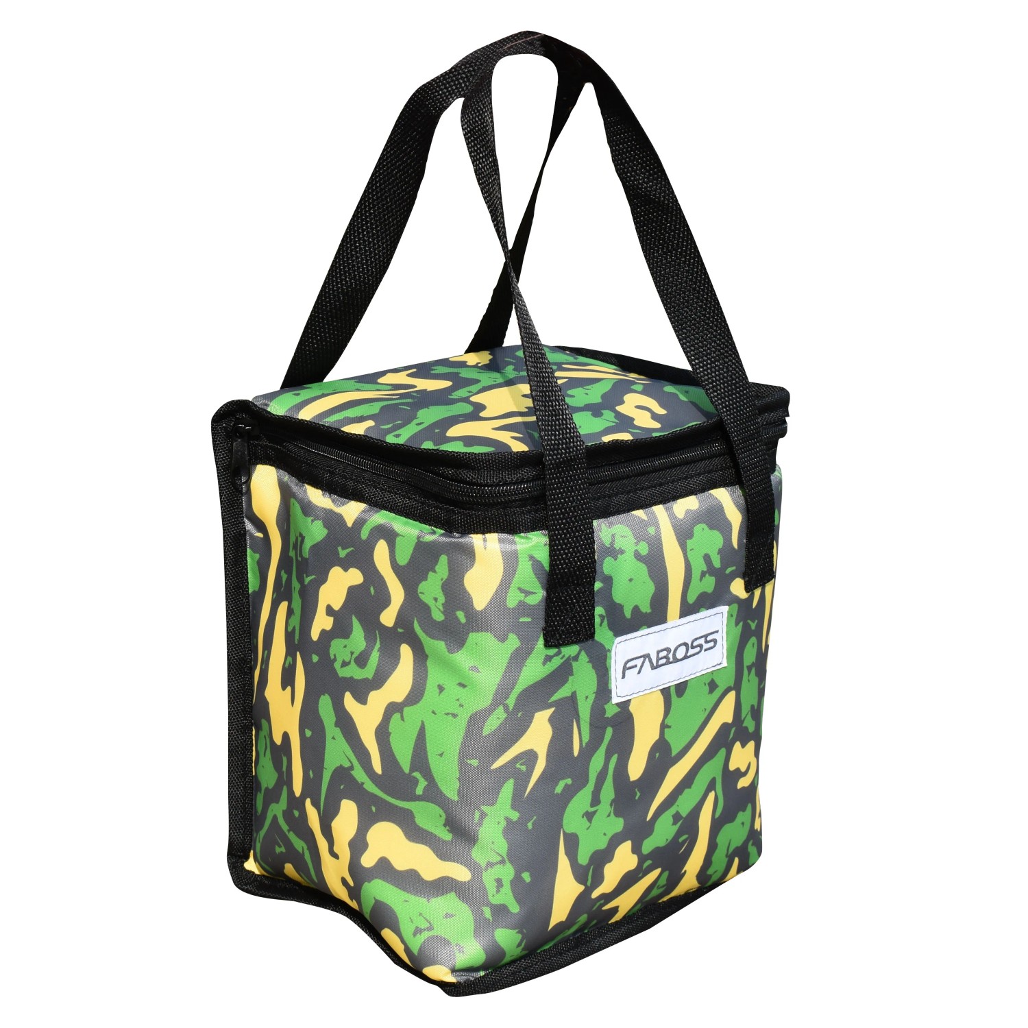 t.b.t. Borsa frigo da campeggio con motivo mimetico verde e manici neri.