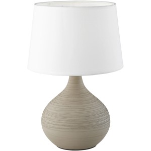 Lampada da tavolo di design Reality Martin Cappuccino, Ø 20 cm, H 29 cm, con base in ceramica e paralume bianco.