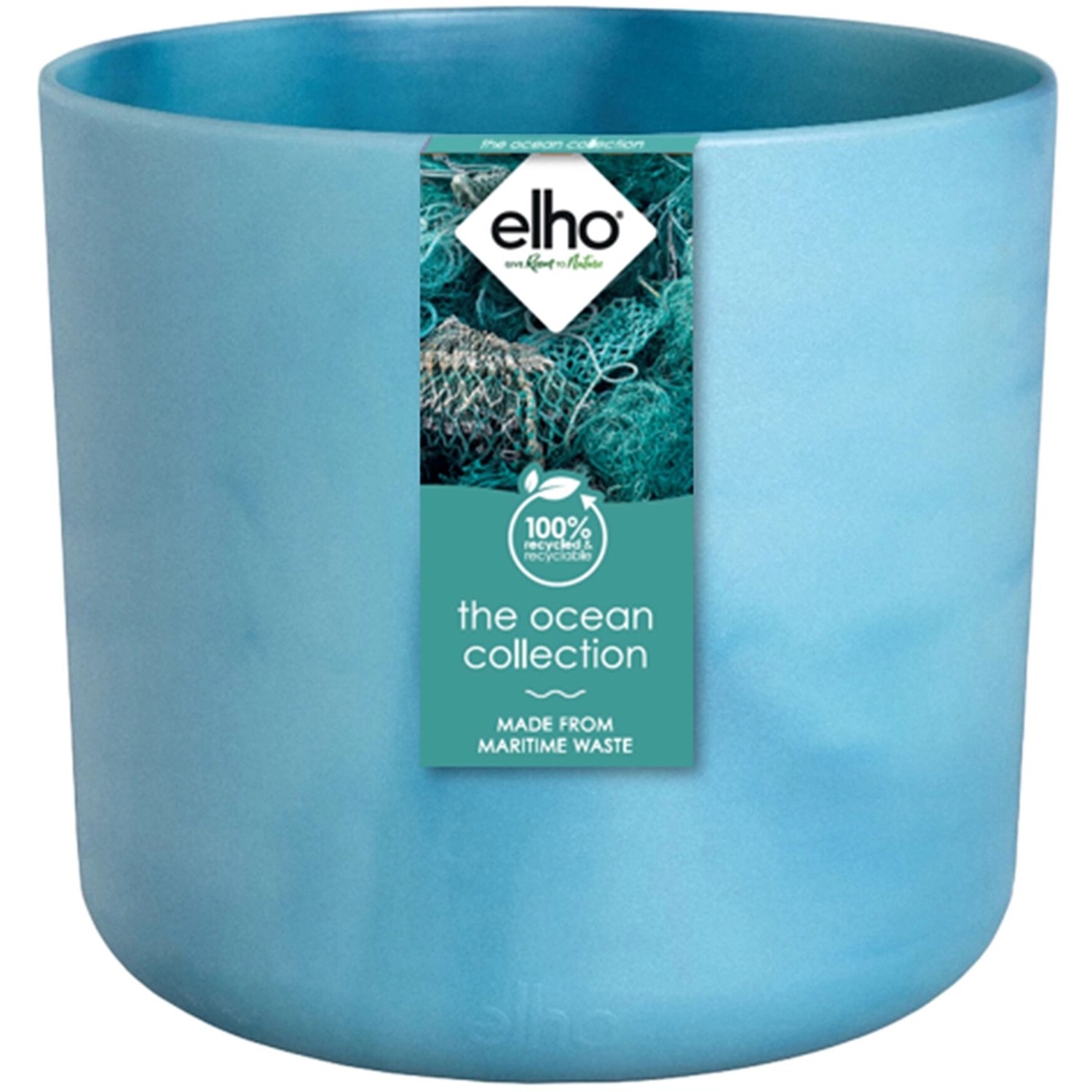 Vaso per fiori Elho Ocean Collection, Ø 14 cm, blu Atlantico, realizzato con rifiuti marini riciclati.