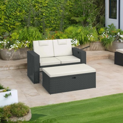 Divanetto da esterno multifunzione in rattan sintetico reclinabile 140x70x80 cm