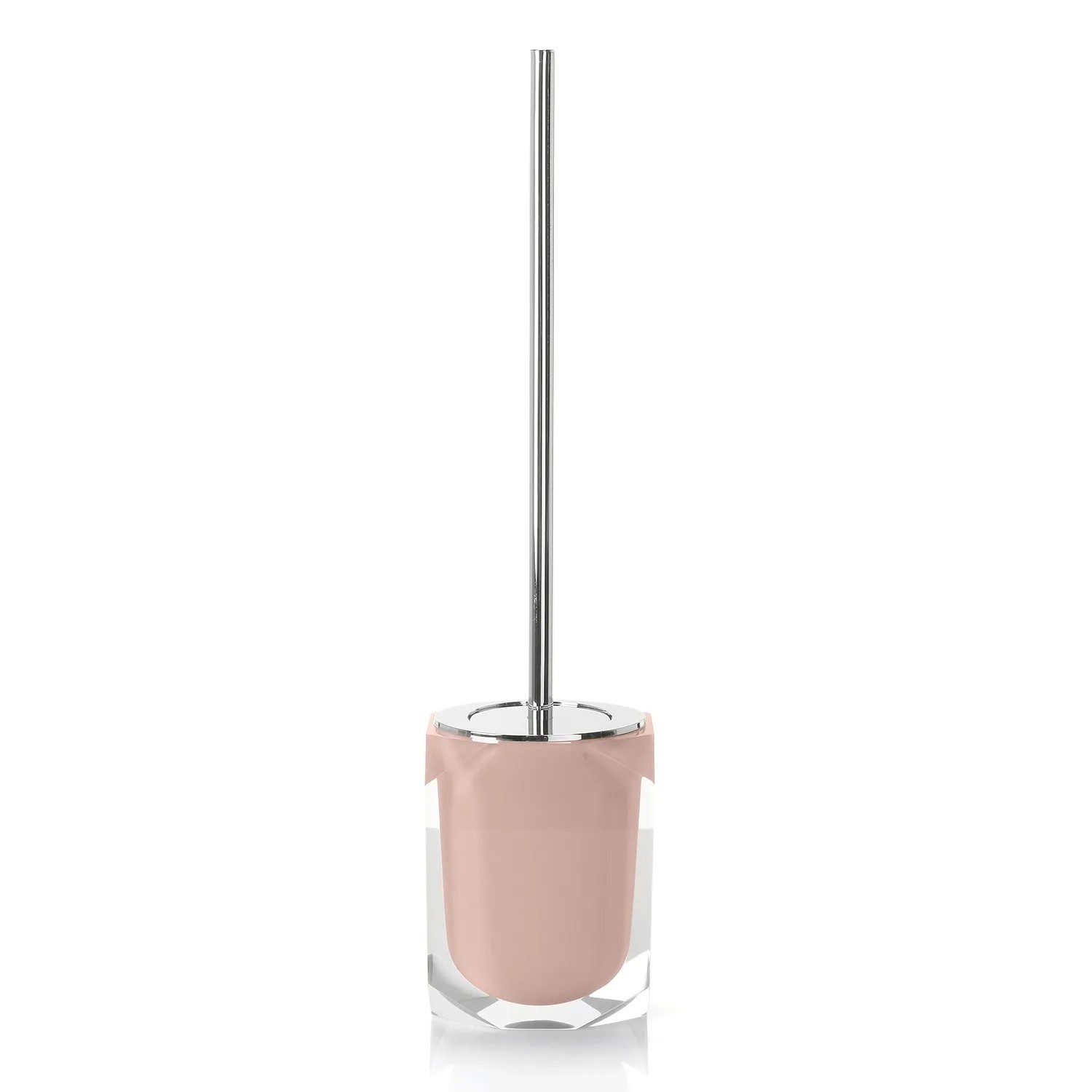 Set scopino WC t.b.t. con contenitore rosa e manico cromato.