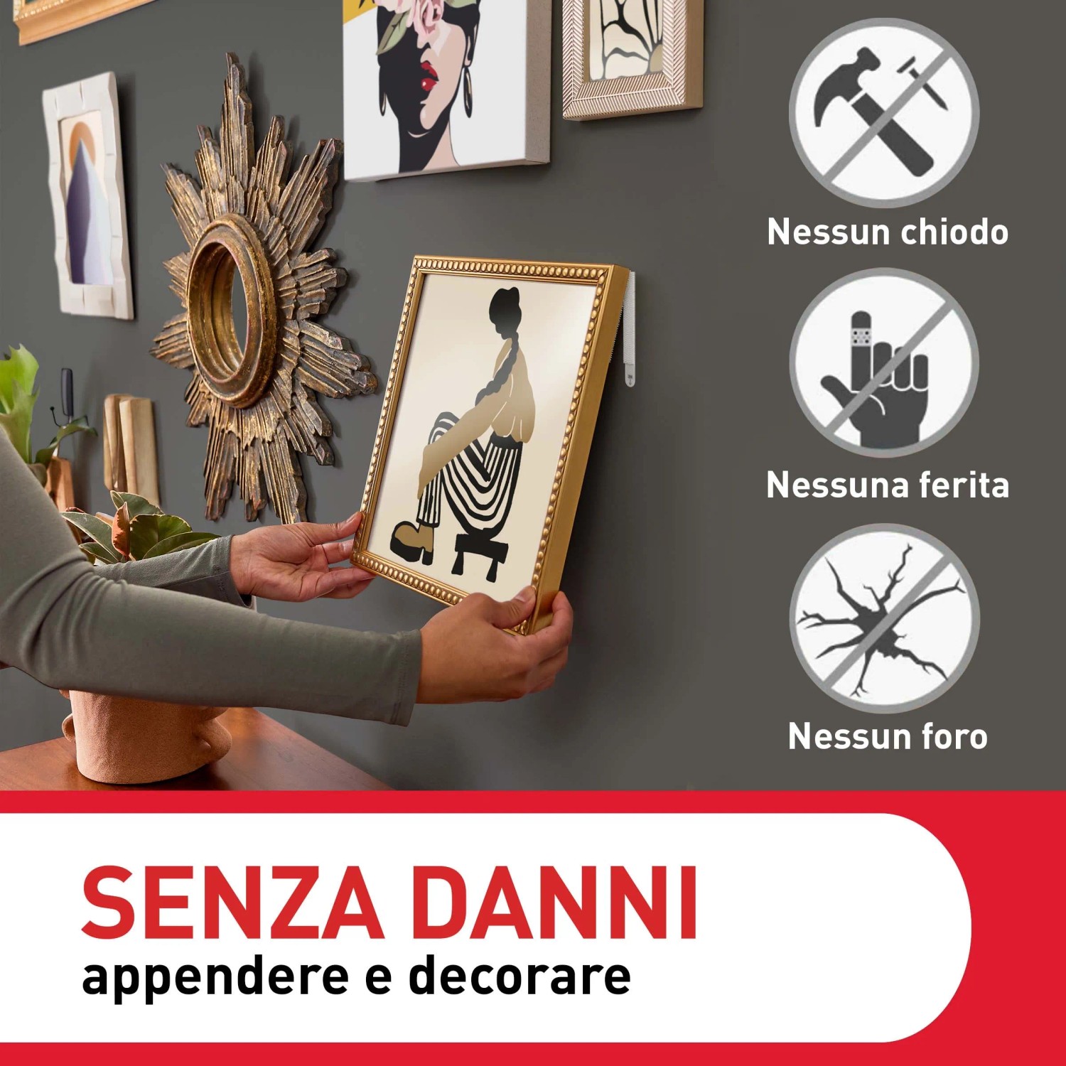 Ganci per quadri t.b.t. per appendere quadri senza danneggiare il muro.