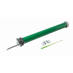 Motore tubolare verde per automazioni per portoni garage con accessori.