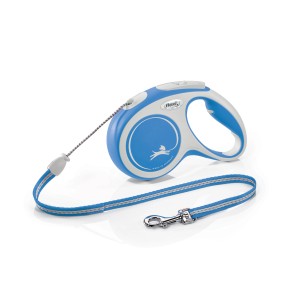 Guinzaglio avvolgibile Flexi New Comfort blu, taglia S con corda da 5 m per cani di piccola taglia.