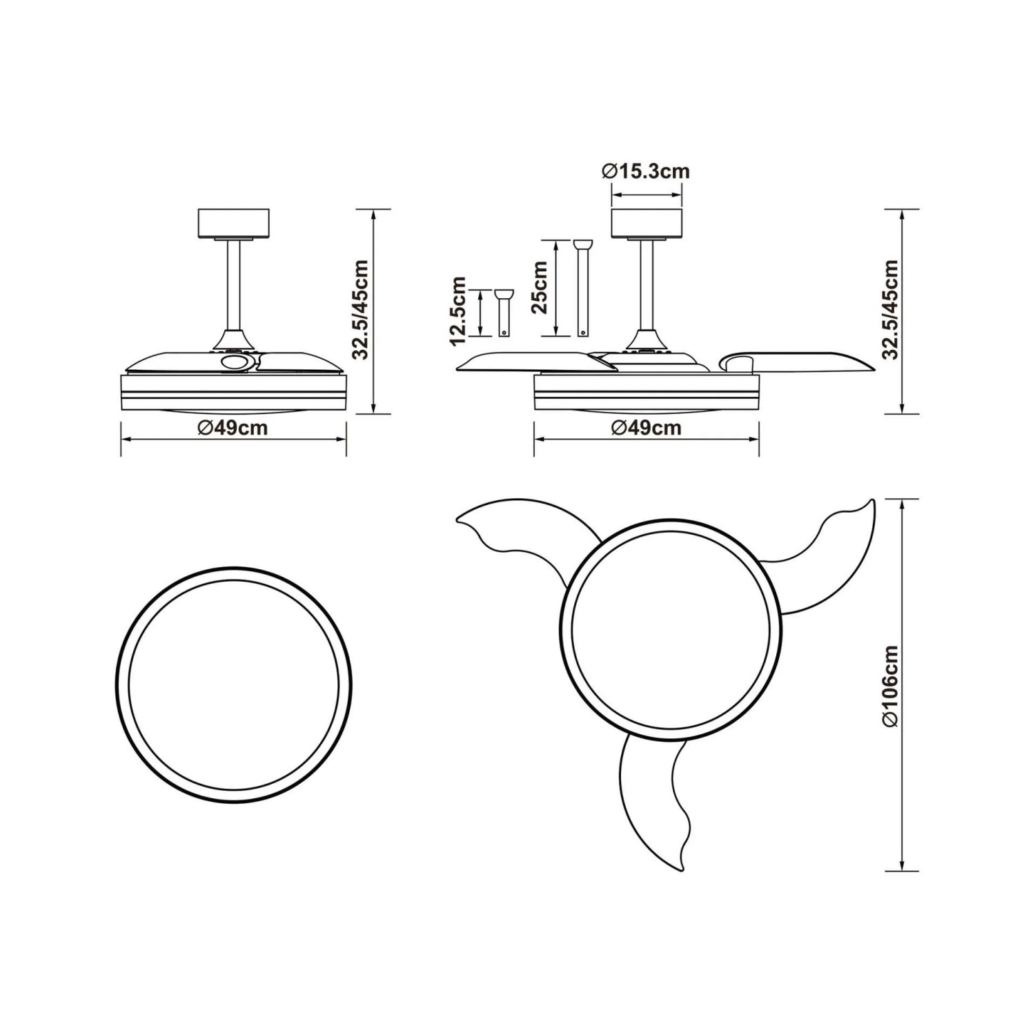 Plafoniera ventilatore LED Luna 5710 lm 3000-5000 K Ø106x 32,5x45 cm_12