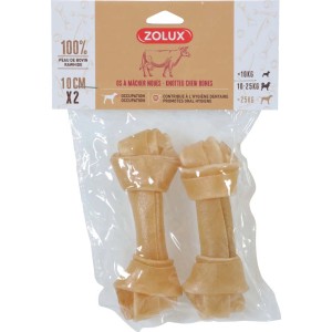 Zolux snack per cani: 2 ossi da masticare in pelle bovina annodati, circa 10 cm.