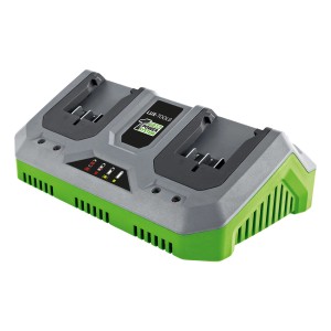 Caricabatterie rapido doppio LUX 20V per batterie 1 PowerSystem, grigio/verde.