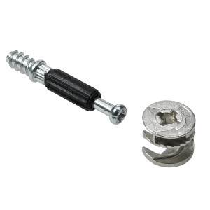 Set di serrature a camma per mobili: Vite con manicotto in plastica e disco metallico.