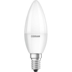 Lampadina LED E14 bianca a forma di candela di Osram.